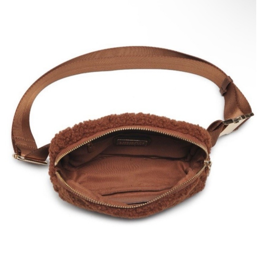Urban Expressions Fuzzy Belt Bag Tan Santi Crossbody Unisex Fanny‎ Pack NEW - Picture 6 of 16
